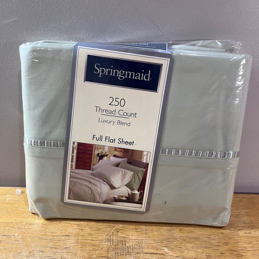 Springmaid Vtg Full Flat Sheet Mint Green 250 Thread Count Luxury Blend USA Made